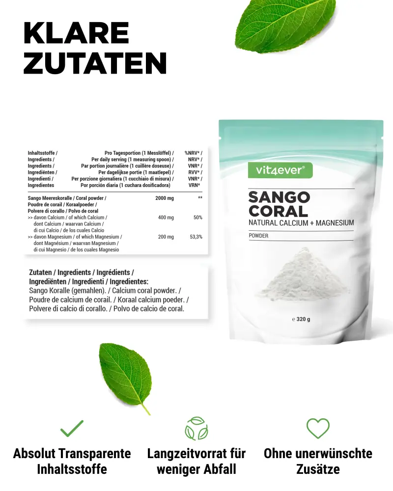 Vit4ever Corail de mer Sango – 320 g – dos étiquette