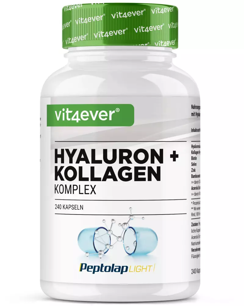 Vit4ever Complexe Hyaluron + Collagène – 240 gélules – face avant