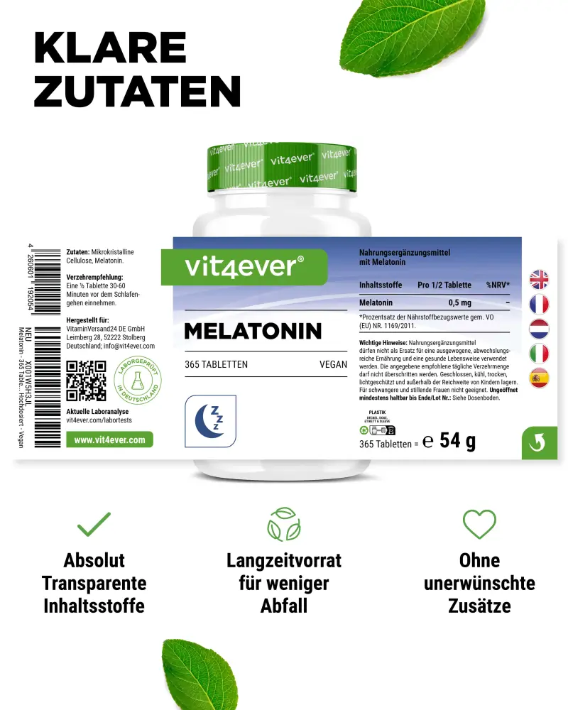 Vit4ever Melatonin – 365 tablets – back label