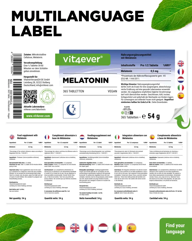 Vit4ever Melatonin – 365 tablets – international label