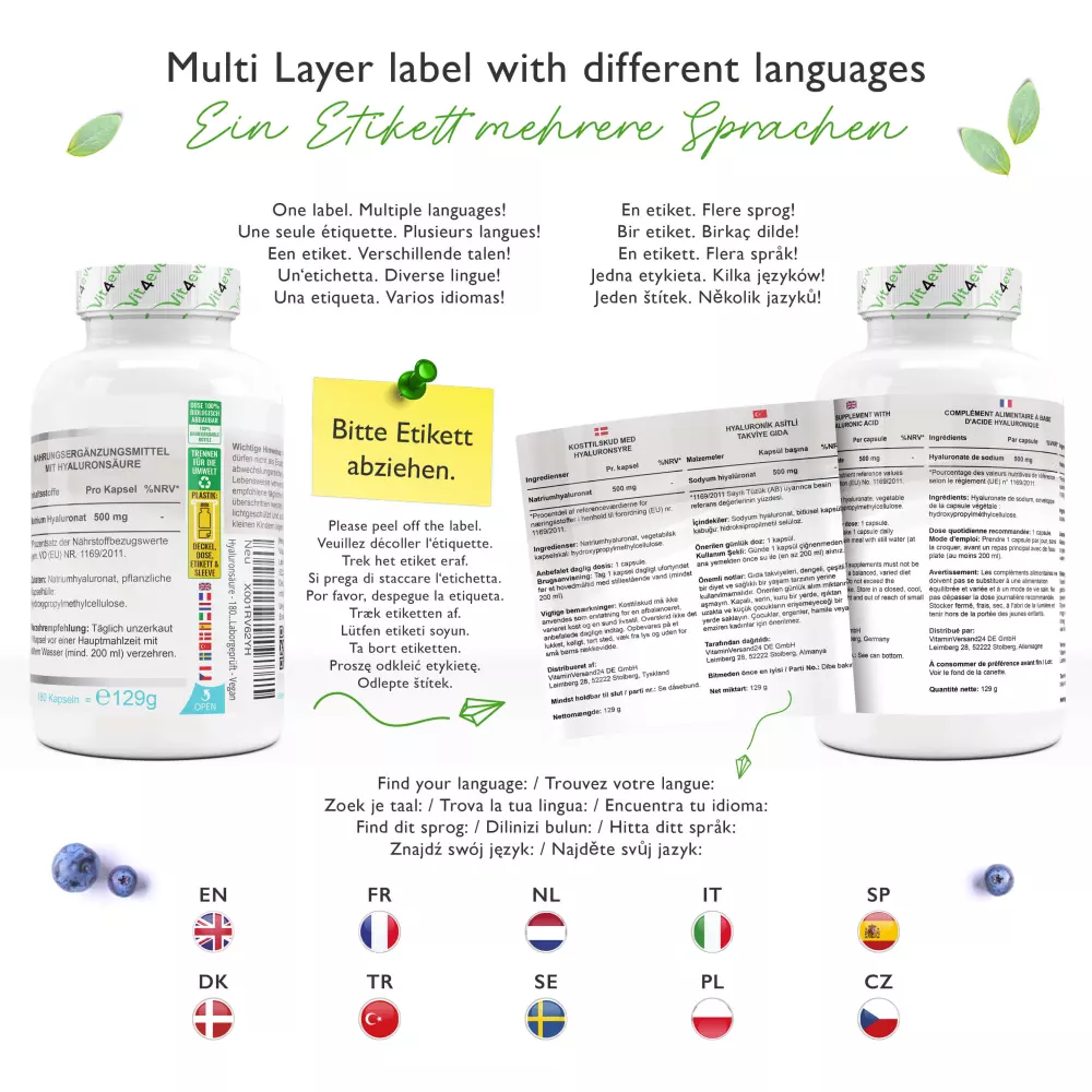 Vit4ever Acido ialuronico – 180 capsule – etichetta internazionale