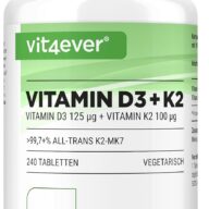 Vit4ever <br>Vitamin D3 5000 I.E. + K2 - 240 Tabletten