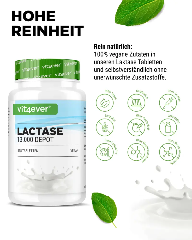 Vit4ever Lactase Depot 13000 – 365 tabletten – zuiverheid & eigenschappen