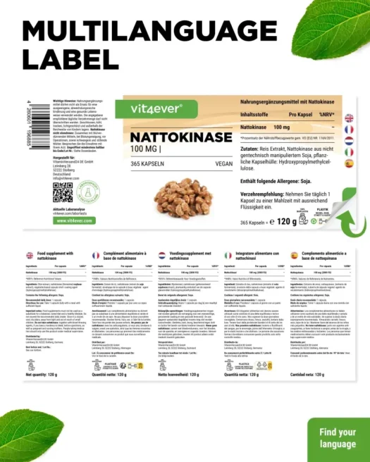 Vit4ever <br>Nattokinase - 365 Kapseln – Bild 3