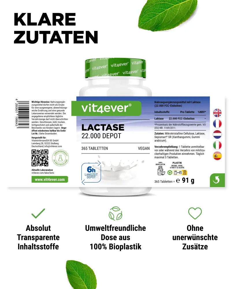Vit4ever Lactase Depot 22000 – 365 tablets – back label