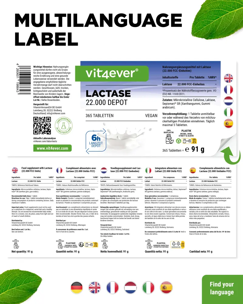 Vit4ever Lactase Depot 22000 – 365 tablets – international label