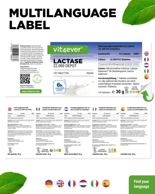 Vit4ever <br>Lactase Depot 22000 - 120 Tabletten – Bild 3