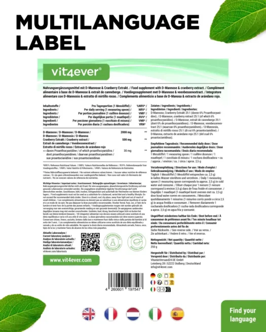 Vit4ever <br>D-Mannose + Cranberry - 250 g - Image 3
